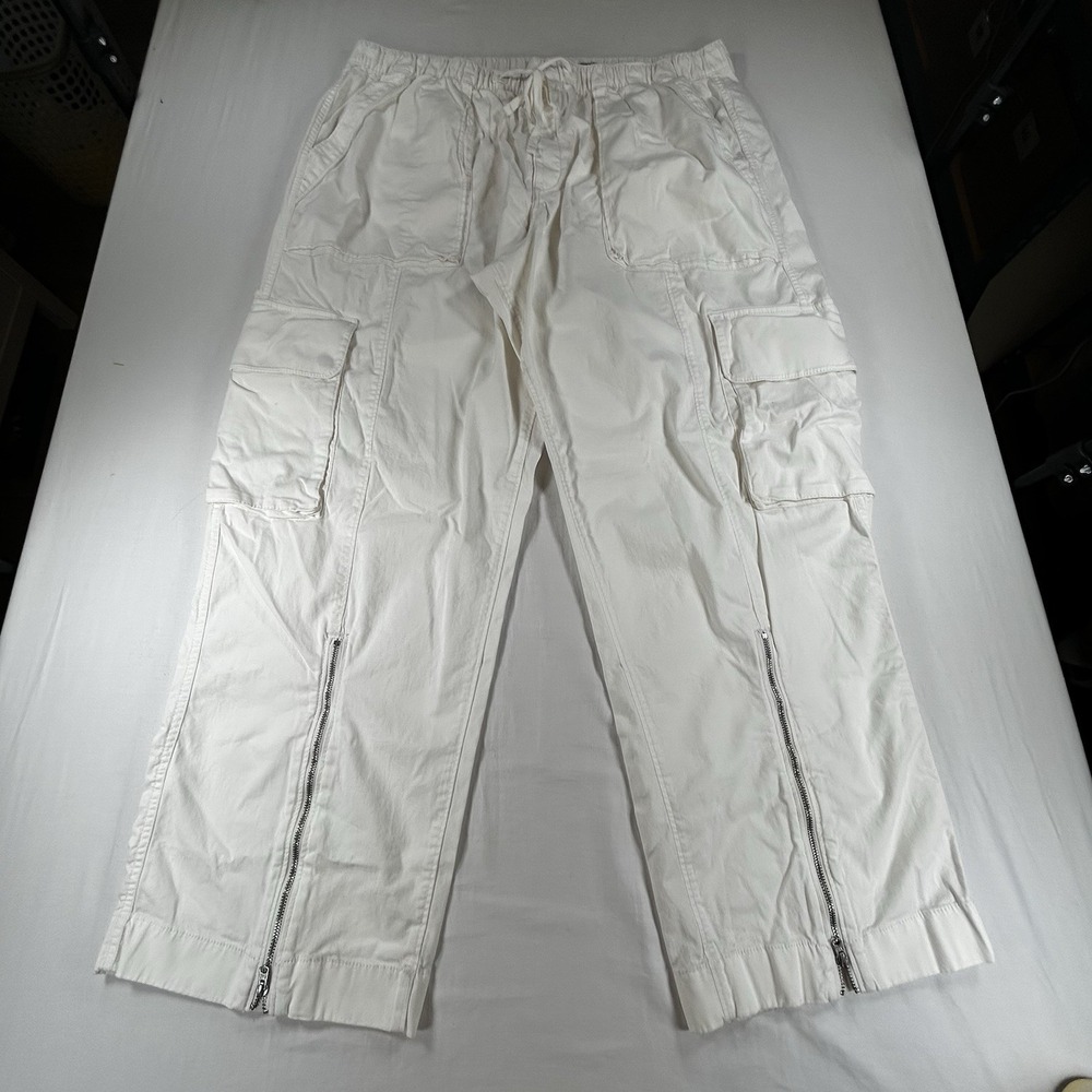 Abercrombie & Fitch Pants Womens XL White High Rise Baggy Cargo Drawstring Y2K